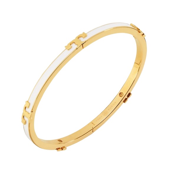 TORY BURCH • White Serif T Enameled Stackable Bracelet - Picture 2 of 5